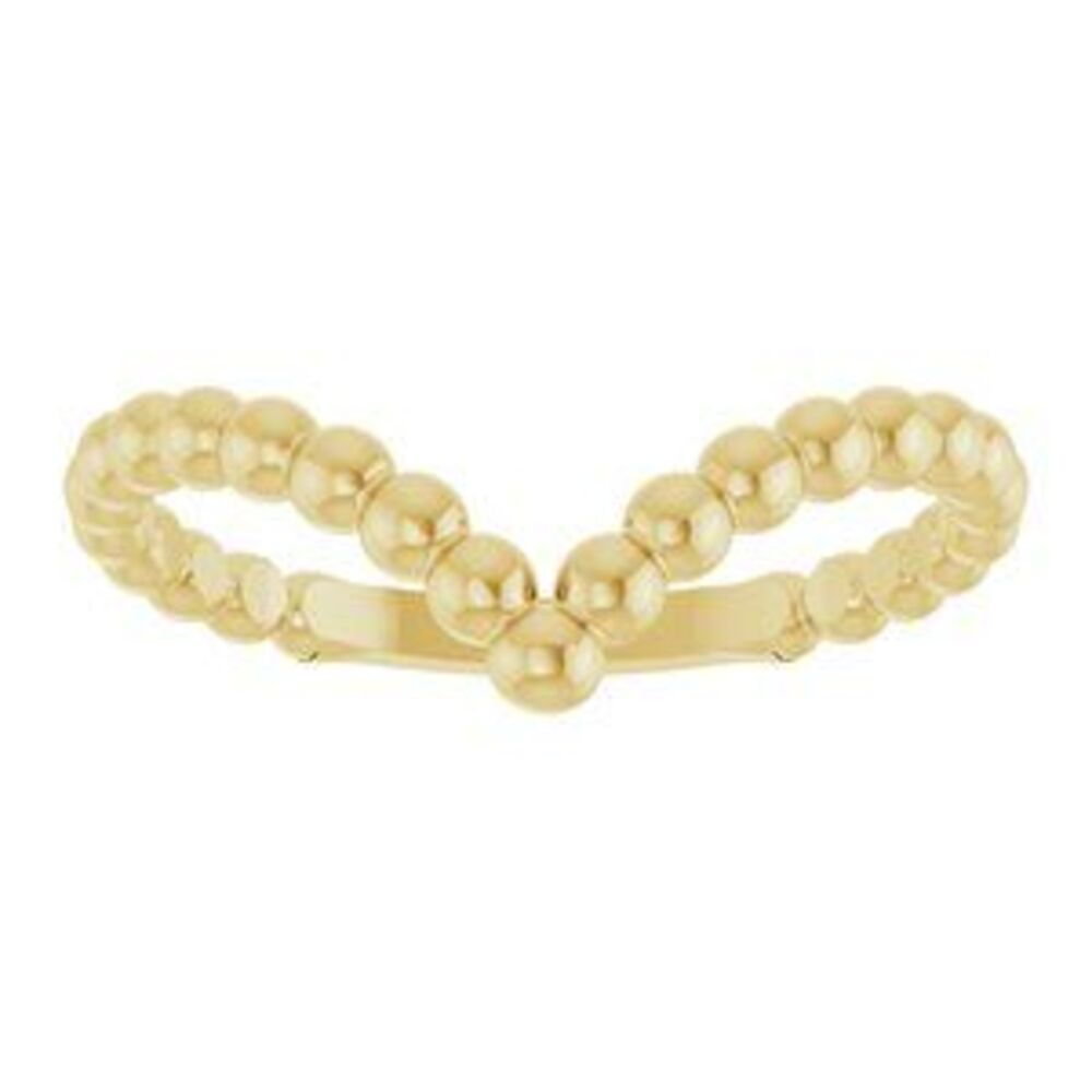 14k Yellow Beaded Stackable V Ring - image 3